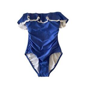 Tommy Hilfiger Women's Ruffled Flounce Blue Strapless One-Piece Swimsuit Size 6